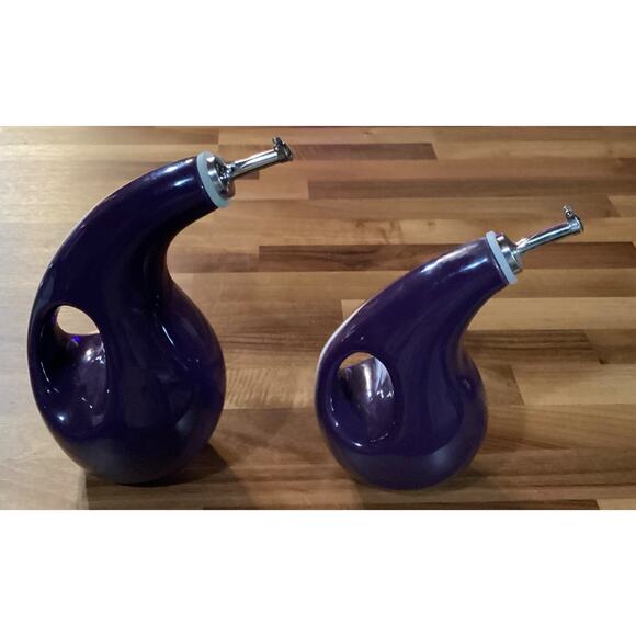 Rachel Ray Olive Oil Vinegar Dispensers Stoneware Eggplant Purple Set Of 2 - Picture 3 of 7